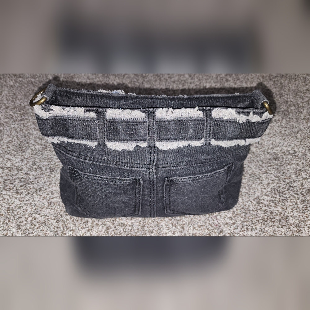 Black Denim Shoulder Bag 2 Straps New - Picture 5 of 10